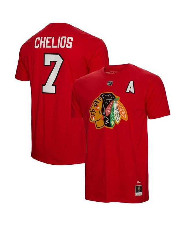 Mens Mitchell & Ness Chris Chelios Red Chicago Blackhawks Name and Number T-shirt Product Image