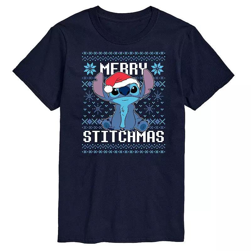 Disneys Lilo & Stitch Merry Stitchmas Mens Graphic Tee Blue Product Image