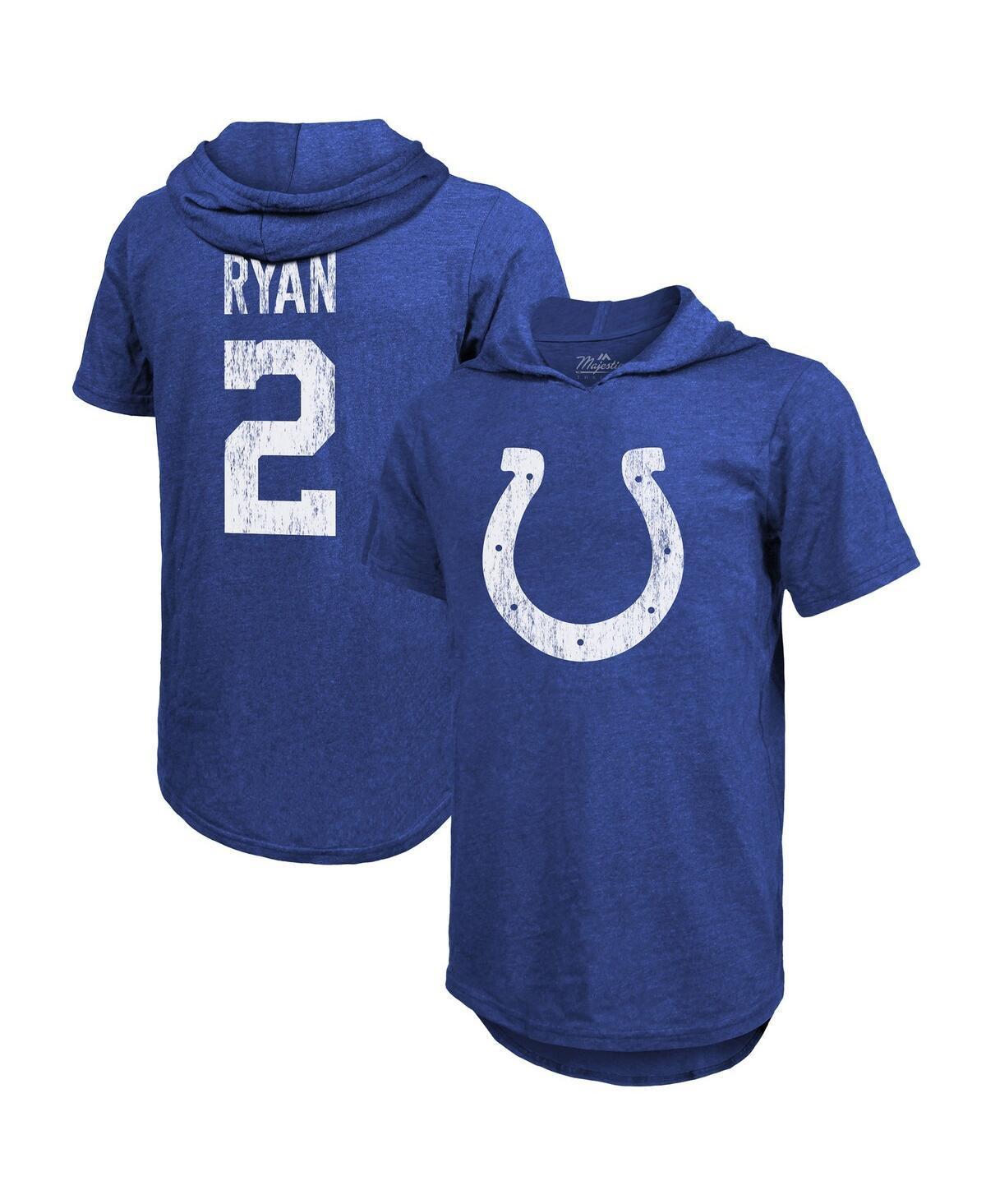 Mens Majestic Threads Matt Ryan Royal Indianapolis Colts Player Name & Number Short Sleeve Hoodie T-shirt Product Image