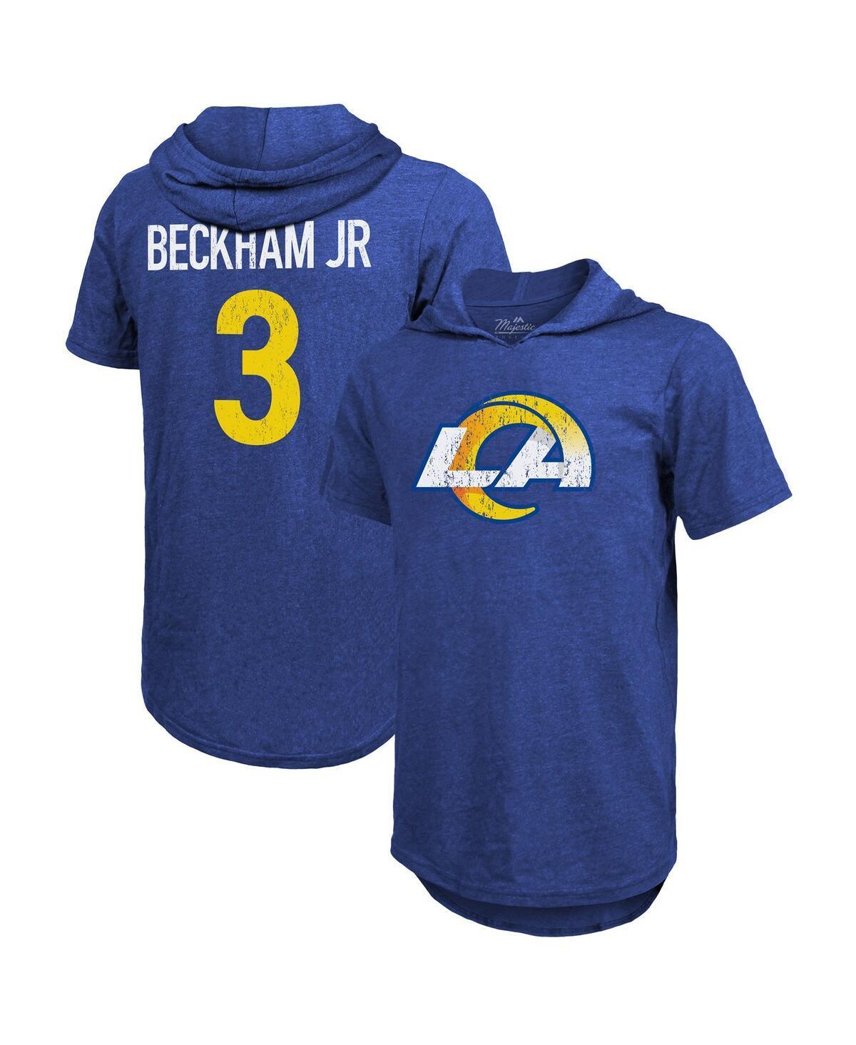 Mens Majestic Threads Odell Beckham Jr. Royal Los Angeles Rams Player Name & Number Tri-Blend Hoodie T-shirt Product Image