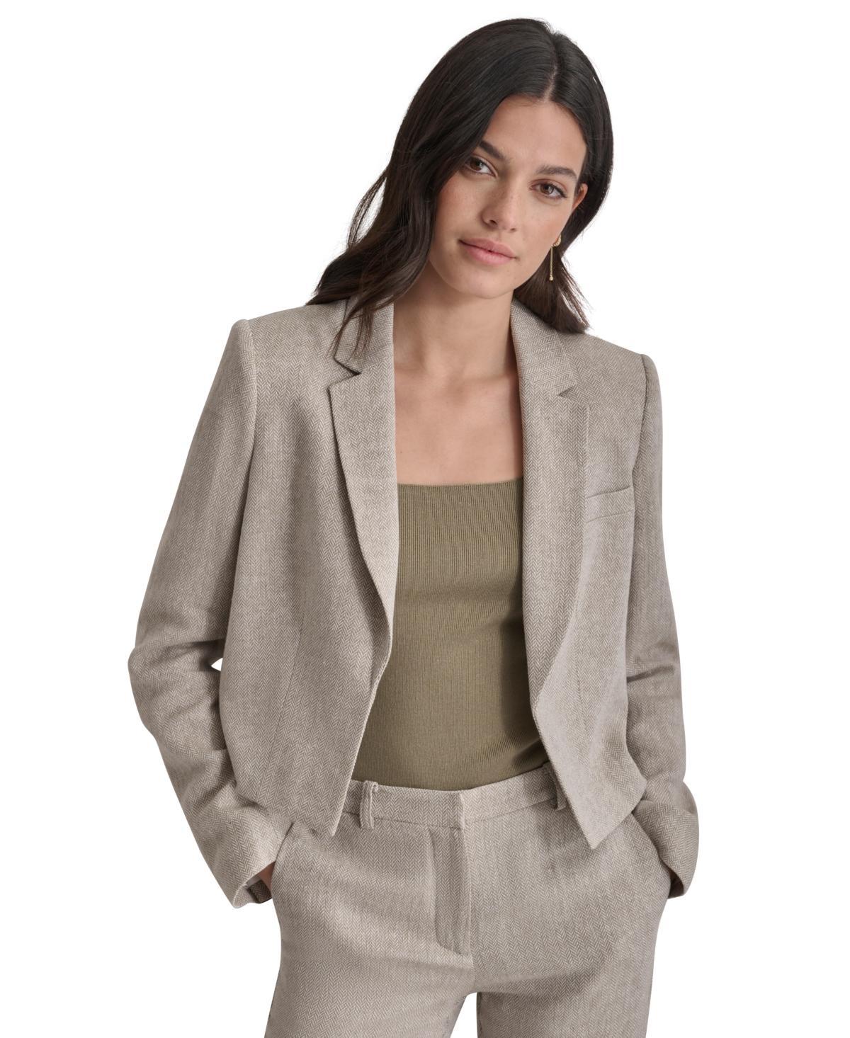 Dkny Womens Cropped Open-Front Long-Sleeve Blazer - Lt Fatig Product Image