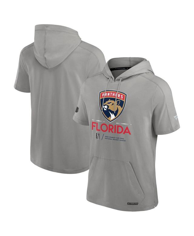 Fanatics Mens Gray Florida Panthers 2024 Stanley Cup Final Authentic Pro Fleece Short Sleeve Pullover Hoodie Product Image