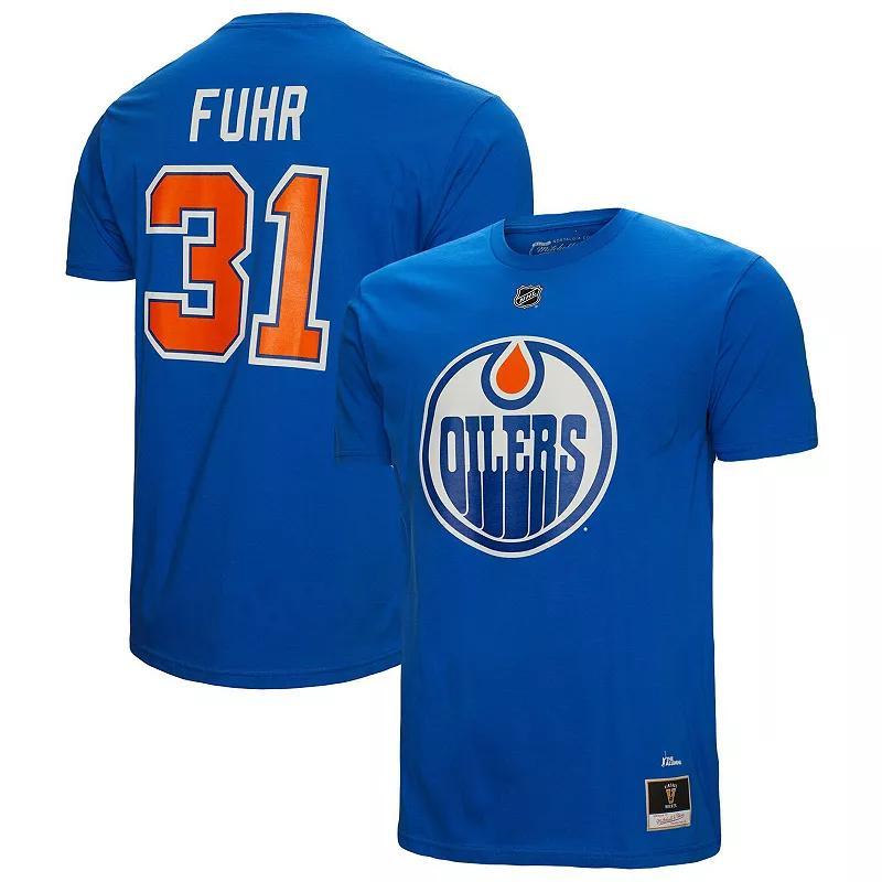 Mens Mitchell & Ness Grant Fuhr Royal Edmonton Oilers Name and Number T-shirt Product Image