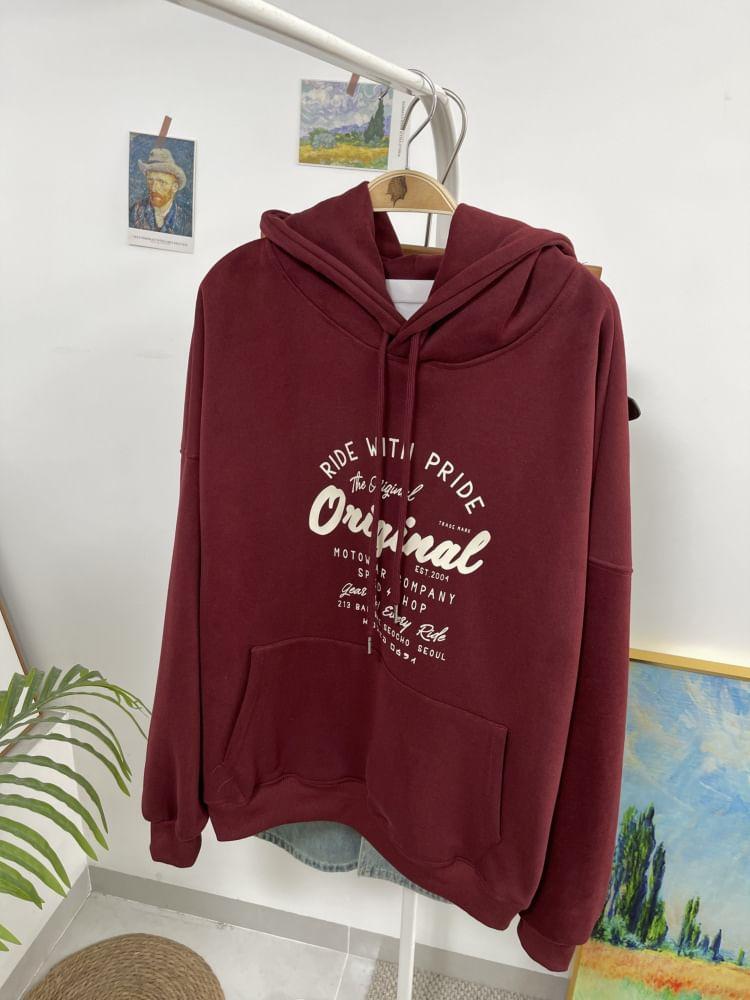 Lettering Print Drawstring Hoodie Product Image