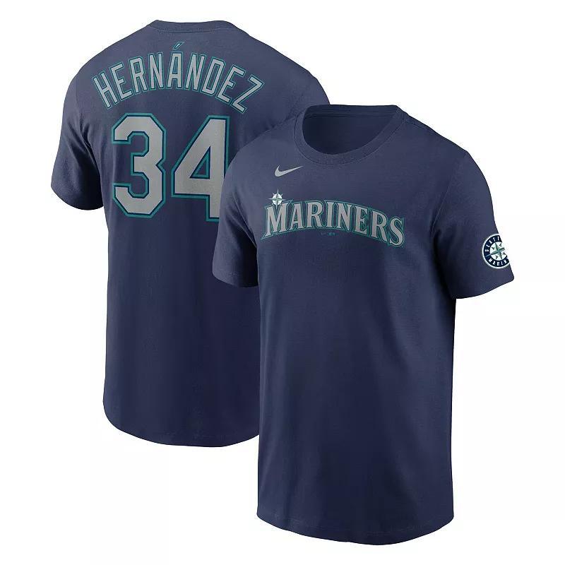 Mens Nike Felix Hernandez Navy Seattle Mariners Hall of Fame Name and Number Sleeve Patch T-shirt Product Image