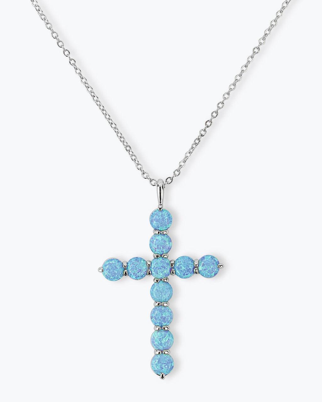 "Oh She Fancy" Cross Pendant 18" - Silver|Blue Opal Product Image