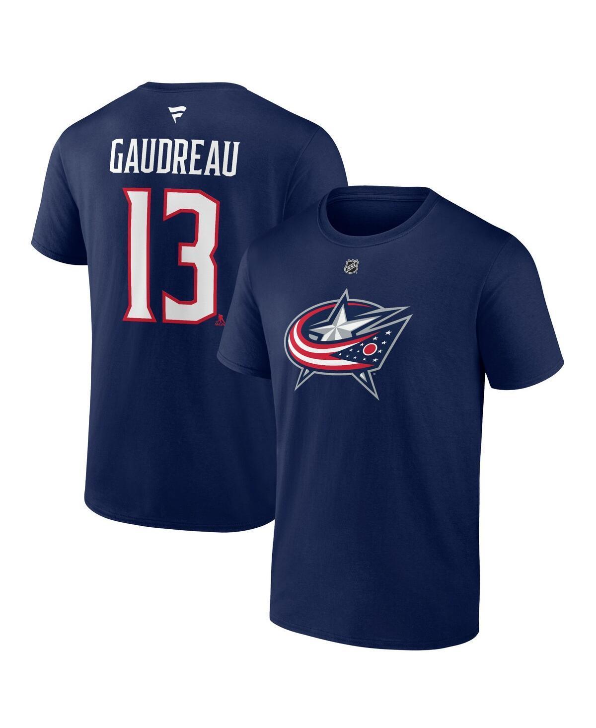 Mens Fanatics Johnny Gaudreau Navy Columbus Blue Jackets Authentic Stack Name and Number T-shirt Product Image