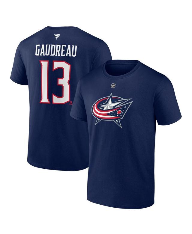 Mens Fanatics Johnny Gaudreau Navy Columbus Blue Jackets Authentic Stack Name and Number T-shirt Product Image