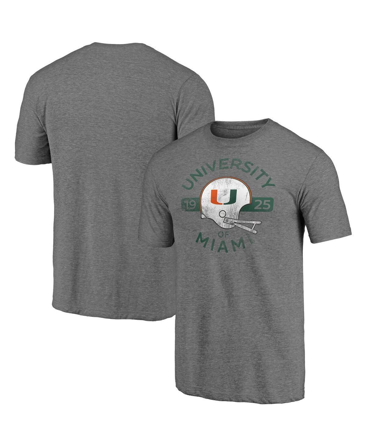 Mens Heathered Gray Miami Hurricanes Throwback Helmet Tri-Blend T-shirt Product Image