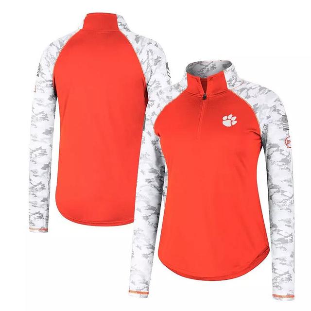 Womens Colosseum Clemson Tigers OHT Military Appreciation Flash Arctic Camo Raglan Quarter-Zip Jacket Product Image