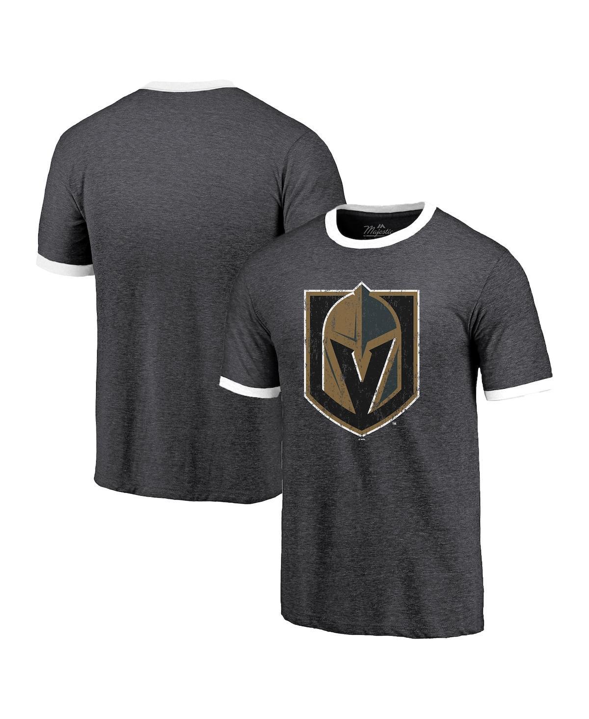 Mens Majestic Threads Heathered Black Vegas Golden Knights Ringer Contrast Tri-Blend T-shirt Product Image