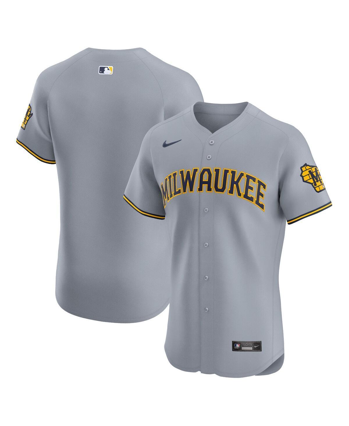 Nike Mens Gray Milwaukee Brewers Road Vapor Premier Elite Patch Jersey - Gray Product Image