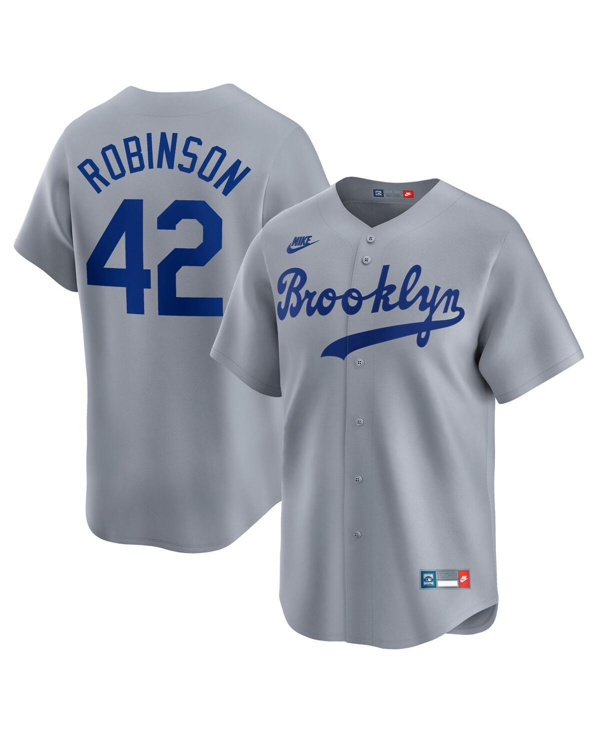 Nike Mens Jackie Robinson Gray Brooklyn Dodgers Throwback Cooperstown Collection Limited Jersey - Gray Product Image