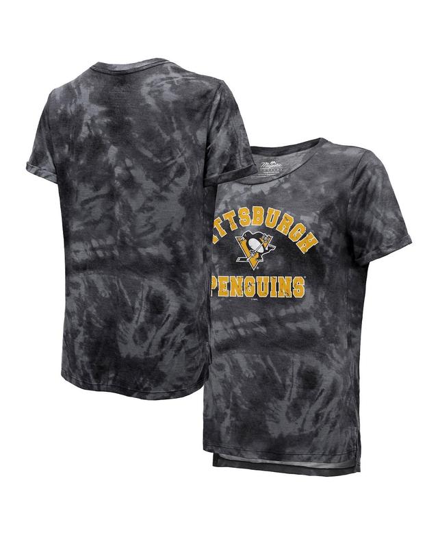 Womens Majestic Threads Black Pittsburgh Penguins Boyfriend Tie-Dye Tri-Blend T-shirt Product Image