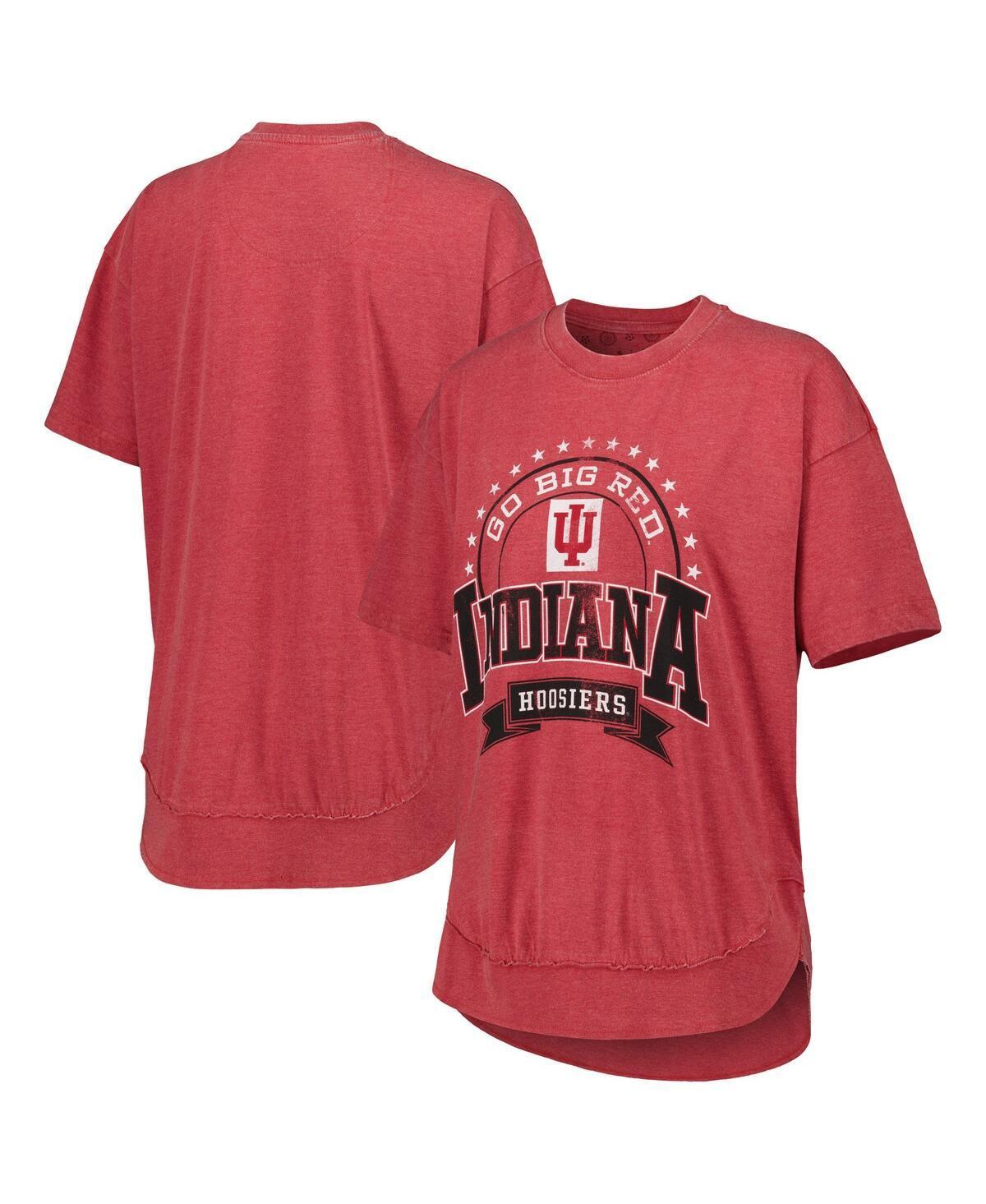 Womens Pressbox Heather Crimson Indiana Hoosiers Vintage Wash Poncho Captain T-Shirt Product Image