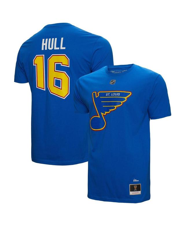 Mens Mitchell & Ness Brett Hull Blue St. Louis Blues Name and Number T-shirt Product Image