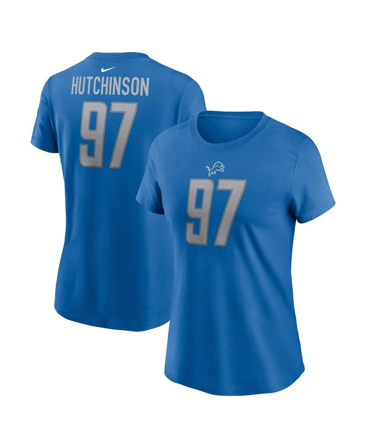 Womens Nike Aidan Hutchinson Blue Detroit Lions Player Name and Number T-shirt Product Image