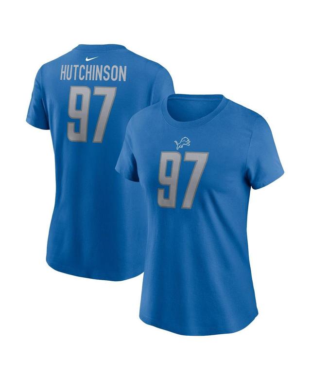 Womens Nike Aidan Hutchinson Blue Detroit Lions Player Name and Number T-shirt Product Image