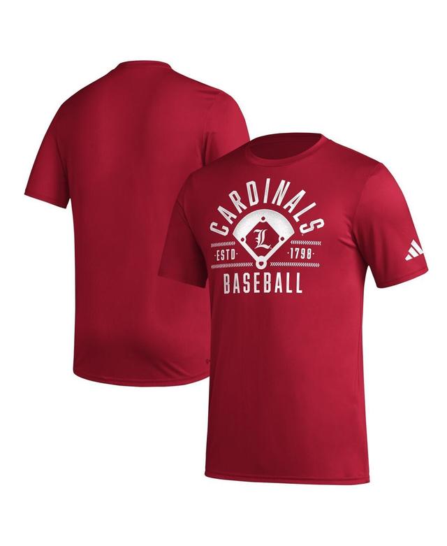 Mens adidas Red Distressed Louisville Cardinals Exit Velocity Baseball Pregame Aeroready T-shirt Product Image