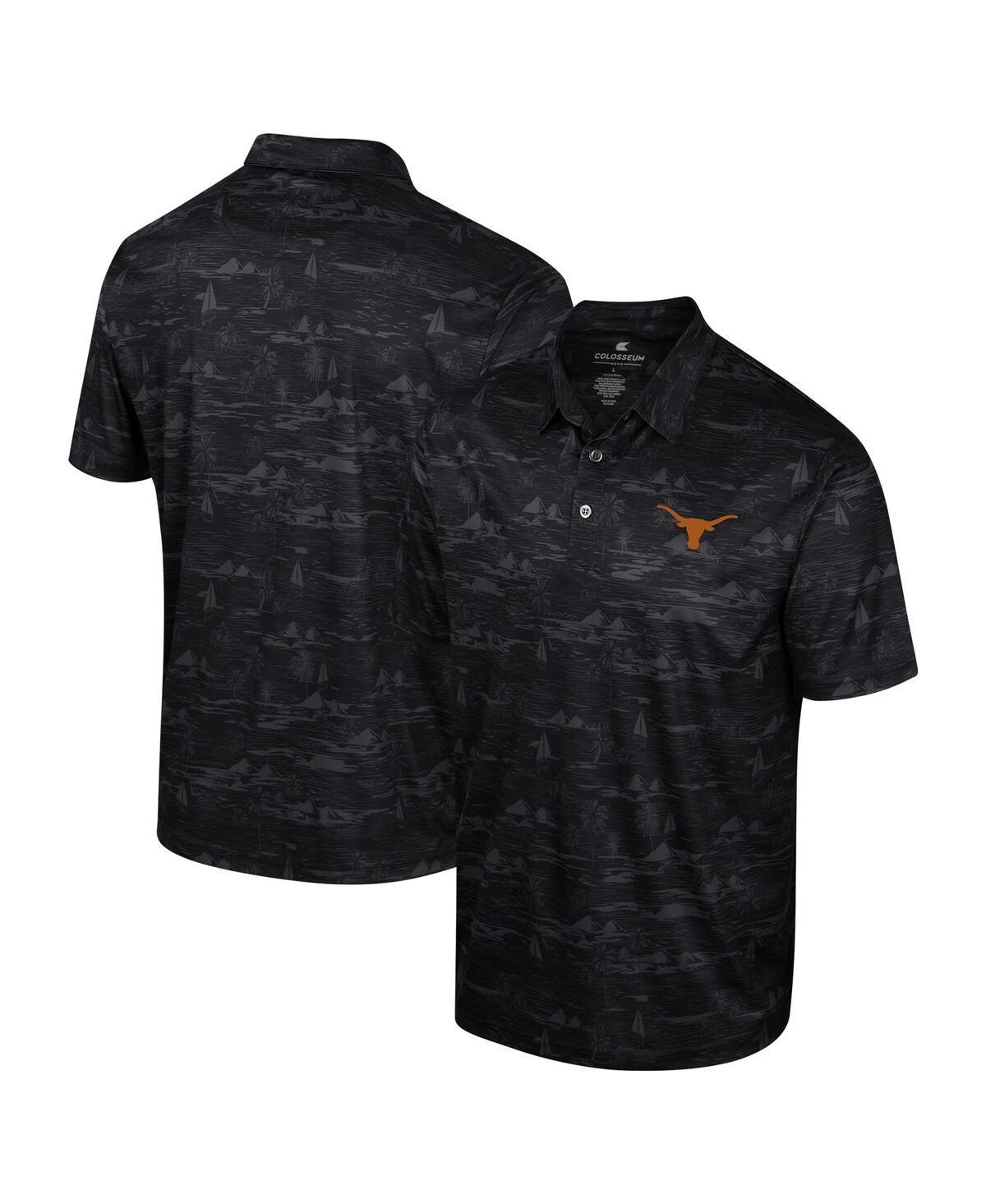 Mens Colosseum Black Texas Longhorns Daly Print Polo Shirt Product Image