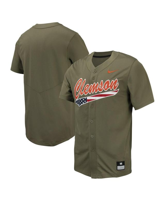 Mens Nike Olive Clemson Tigers Replica Full-Button Baseball Jersey - Olive Product Image