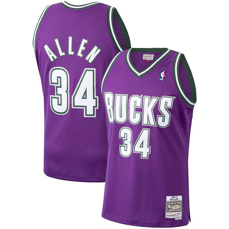 Mens Mitchell & Ness Ray Allen Kelly Milwaukee Bucks Hardwood Classics Swingman Jersey Product Image