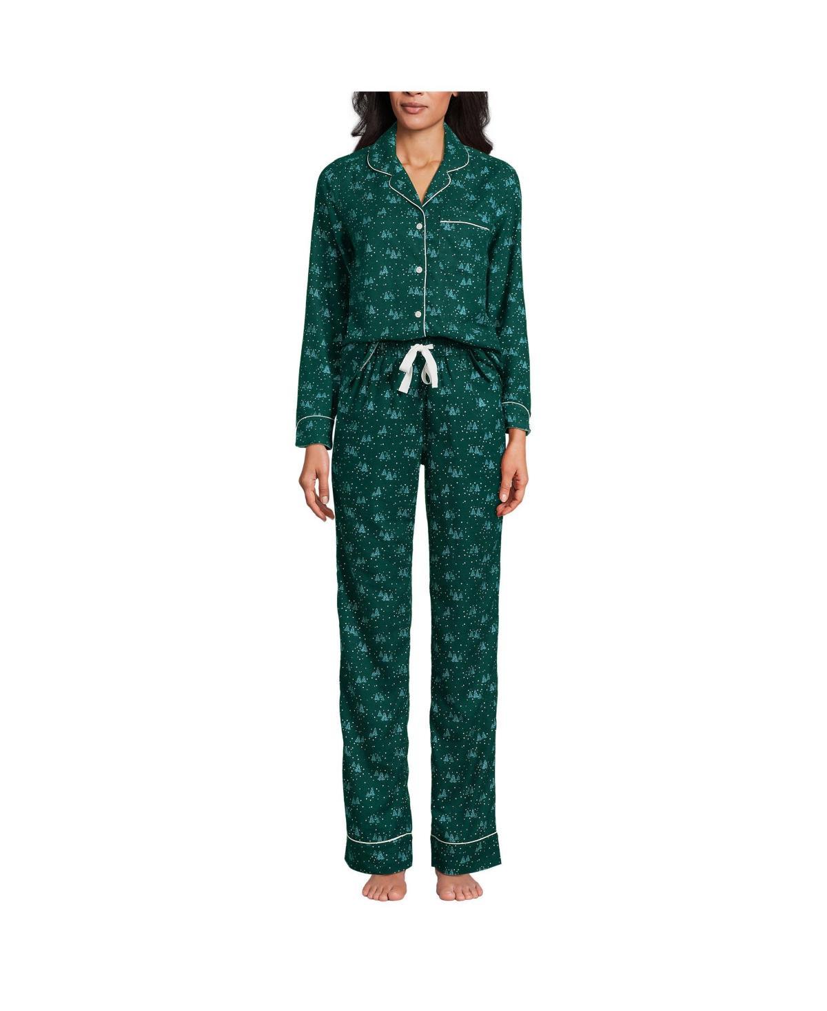 Lands End Womens Drapey Flannel 4 Piece Pajama Set - Long Sleeve Top and Pants Robe and Bag Product Image