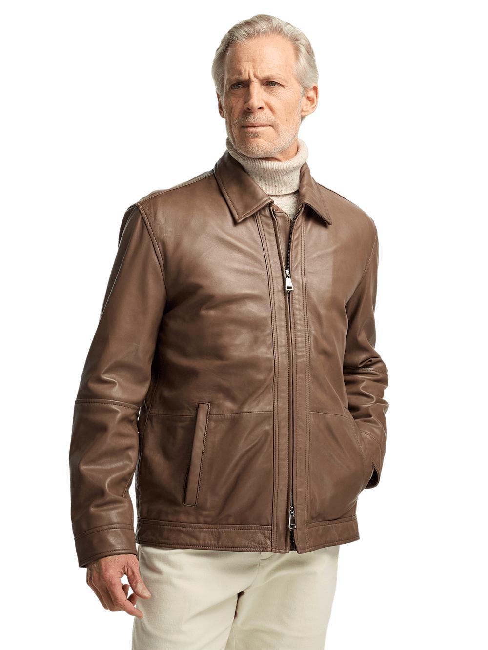 Leather Bomber Jacket - Brown Product Image