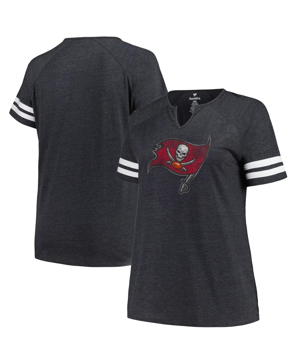 Womens Fanatics Charcoal Distressed Tampa Bay Buccaneers Plus Size Logo Notch Neck Raglan Sleeve T-shirt Product Image