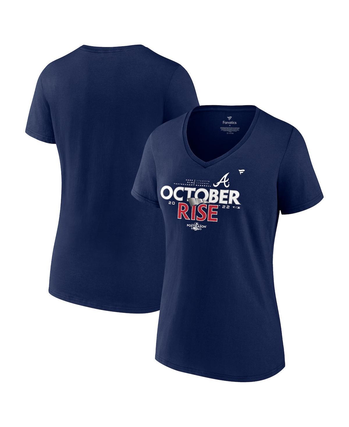 Womens Fanatics Navy Atlanta Braves 2022 Postseason Locker Room V-Neck T-shirt Product Image