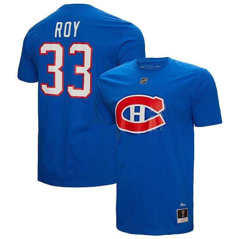 Mens Mitchell & Ness Patrick Roy Blue Montreal Canadiens Name & Number T-Shirt Product Image