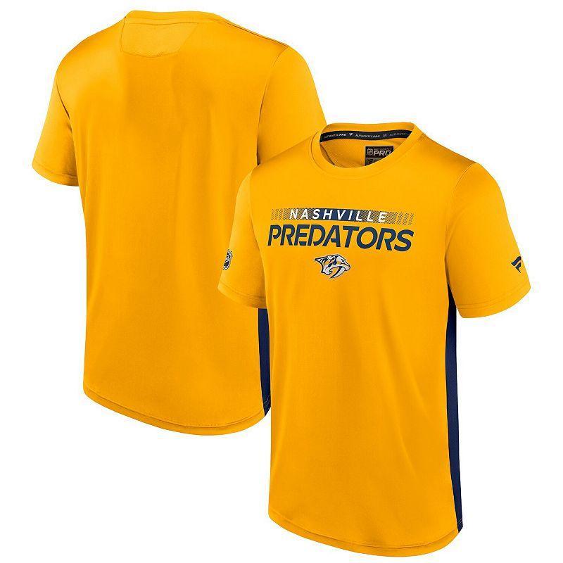 Mens Fanatics Branded Gold/Navy Nashville Predators Authentic Pro Rink Tech T-Shirt Product Image