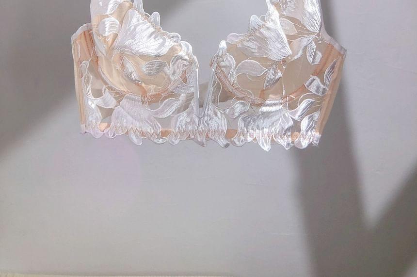 Floral Embroidered Mesh Bra / Thong / Set Product Image