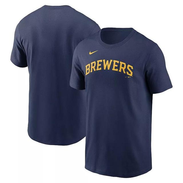 Mens Nike Milwaukee Brewers Fuse Wordmark T-Shirt Blue Product Image