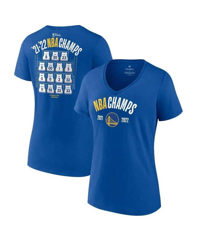 Womens Fanatics Royal Golden State Warriors 2022 Nba Finals Champions Final Buzzer Jersey Roster V-Neck T-shirt Product Image