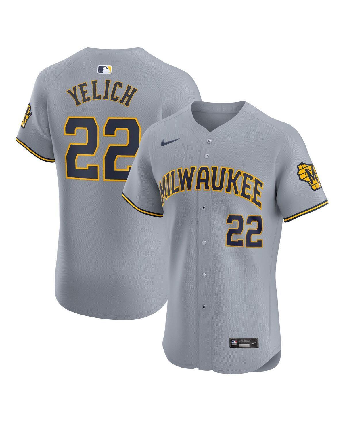 Nike Mens Christian Yelich Gray Milwaukee Brewers Road Elite Player Jersey - Gray Product Image