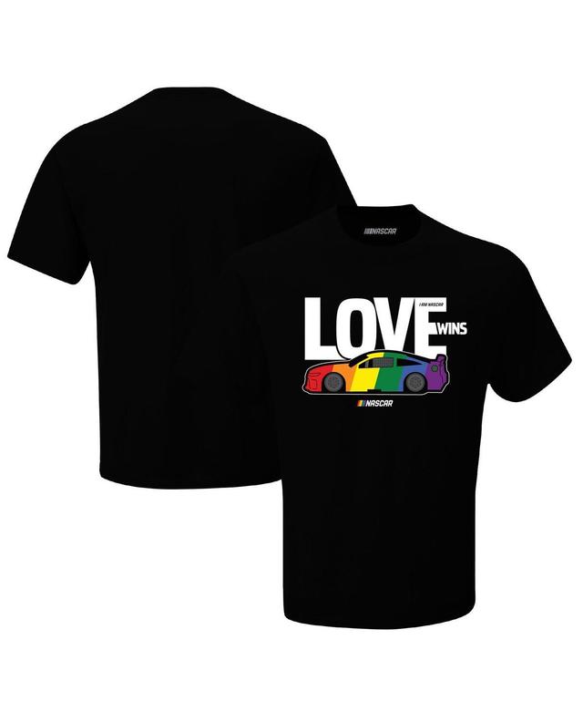 Mens Checkered Flag Sports Black Nascar Love Wins T-shirt Product Image