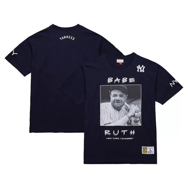 Mens Mitchell & Ness Babe Ruth New York Yankees Cooperstown Collection Heavyweight Premium Player Vintage Logo T-Shirt Blue Product Image