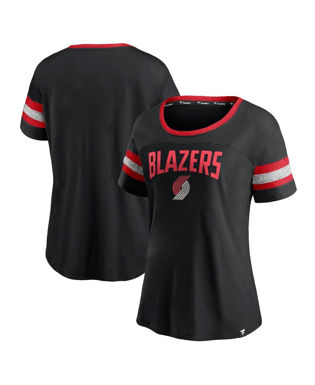 Womens Fanatics Black and Heathered Gray Portland Trail Blazers Block Party Striped Sleeve T-shirt - Black Product Image