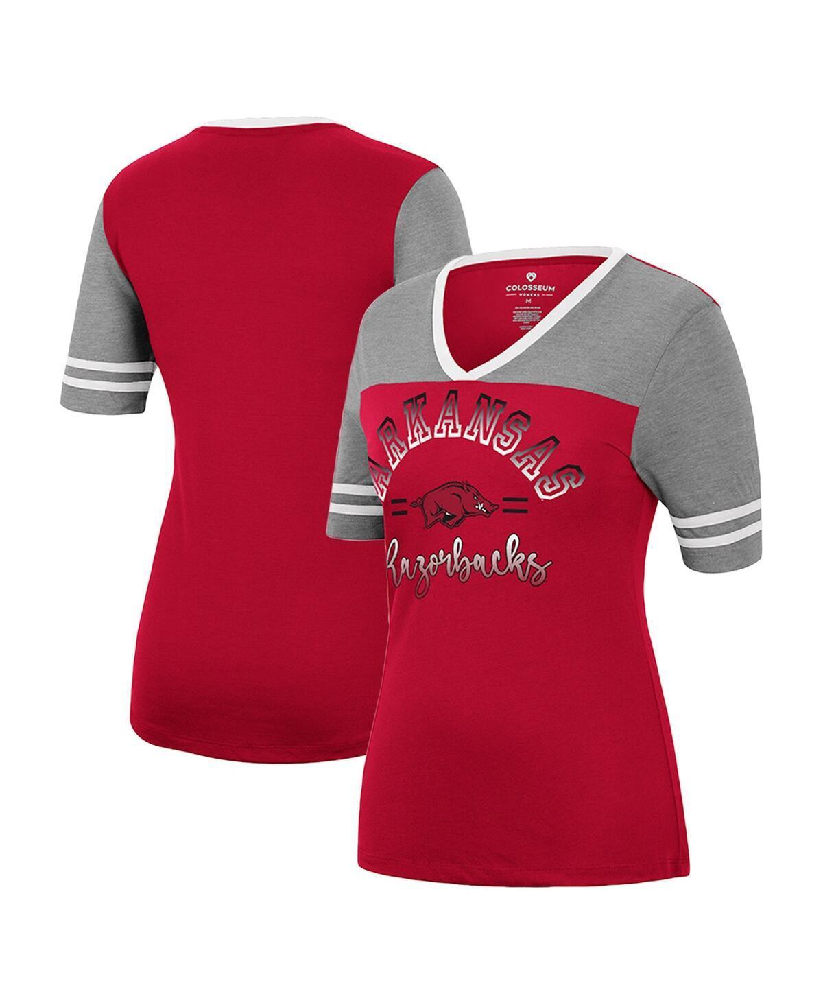 Womens Colosseum Cardinal/Heathered Gray Arkansas Razorbacks There You Are V-Neck T-Shirt Product Image