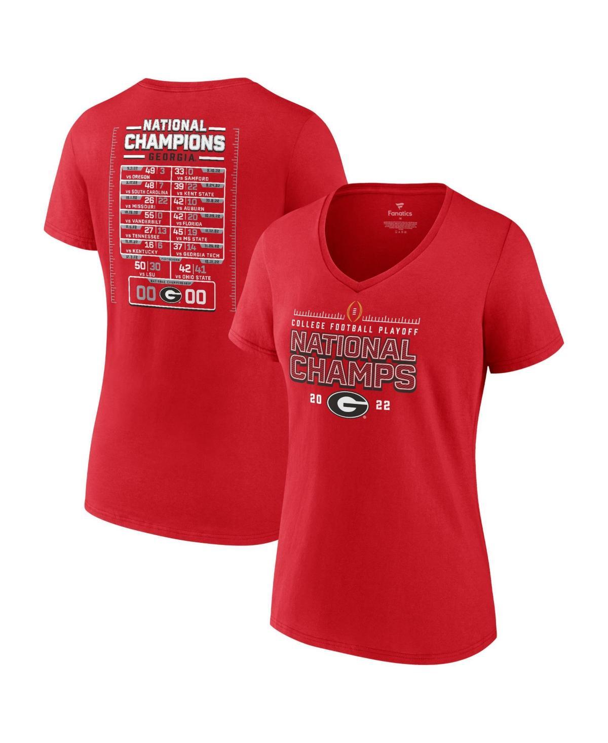 Womens Fanatics Red Georgia Bulldogs College Football Playoff 2022 National Champions Schedule V-neck T-shirt Product Image