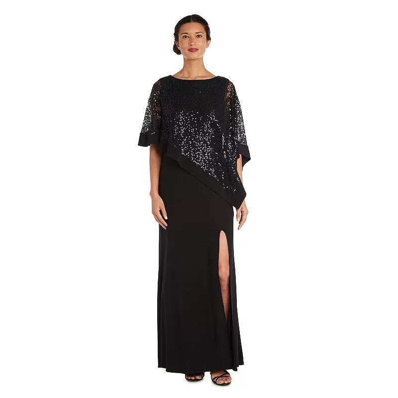 Womens R&M Richards Lace Poncho Evening Gown Black Product Image