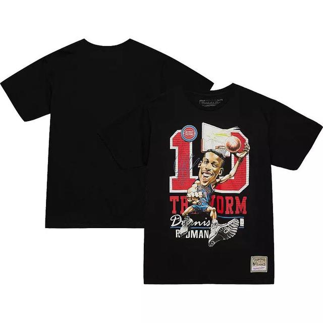 Mens Mitchell & Ness Dennis Rodman Black Detroit Pistons Hardwood Classics Caricature T-Shirt Product Image