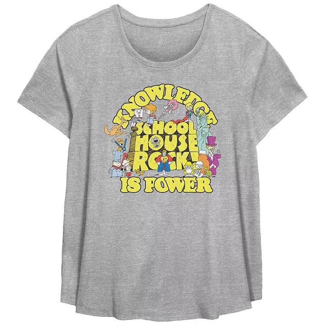 Disneys Schoolhouse Rock! Knowledge Is Power Plus Size Flowy Graphic Tee, Womens Grey Gray Product Image