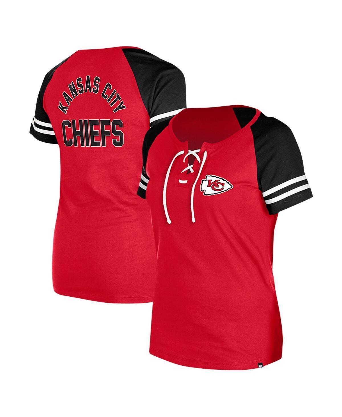 New Era Womens Red Kansas City Chiefs Lace-Up Raglan T-Shirt Product Image