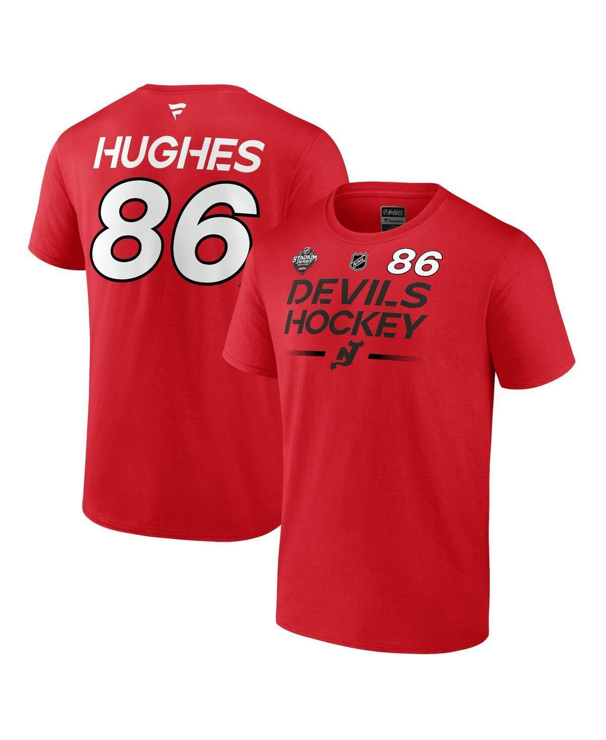 Mens Fanatics Jack Hughes Red New Jersey Devils 2024 Nhl Stadium Series Authentic Pro Name and Number T-shirt - Red Product Image