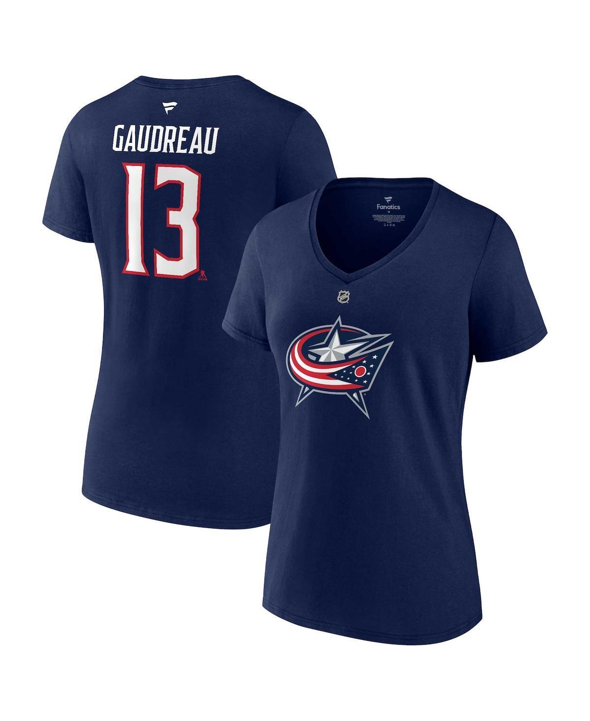 Womens Fanatics Branded Johnny Gaudreau Columbus Blue Jackets Authentic Stack Name & Number V-Neck T-Shirt Product Image