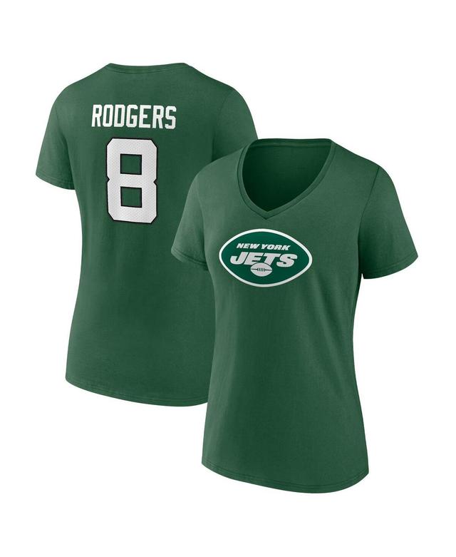 Womens Fanatics Aaron Rodgers Green New York Jets Icon Name and Number V-Neck T-shirt Product Image