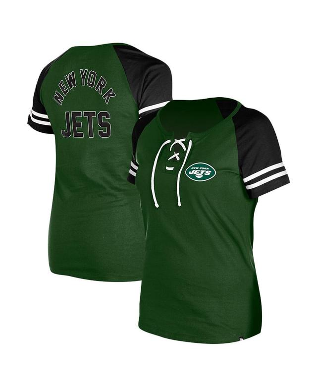 New Era Womens Green New York Jets Lace-Up Raglan T-Shirt Product Image