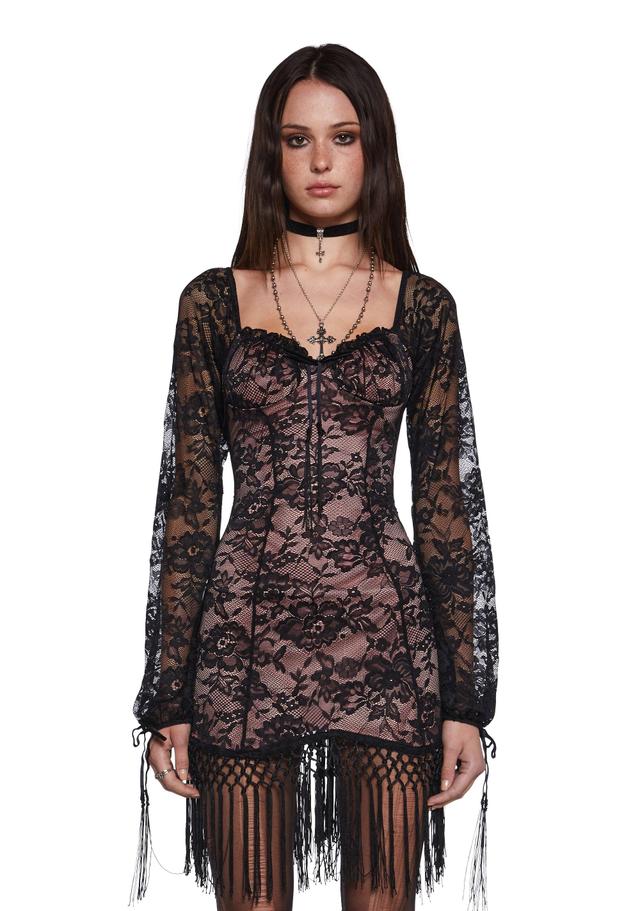 Floral Lace Mini Dress Current Mood- Black Product Image